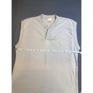 Healthknit Mens Sleeveless Henley Shirt XL Cream Vintage Made in USA Tank Top